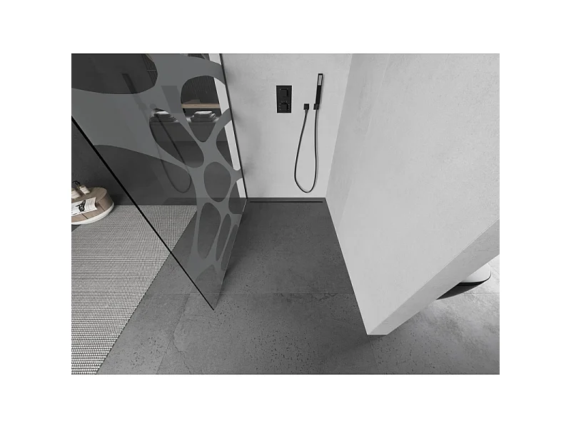 Mexen Kioto L tuš stena Walk-in 90 x 200 cm, bela valovita, gun metal - 800-090-103-95-97