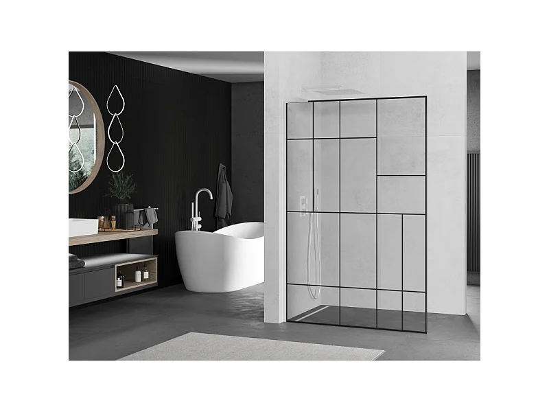Mexen Kioto L paroi de douche Walk-in 80 x 200 cm, motif noir, blanc - 800-080-103-20-78