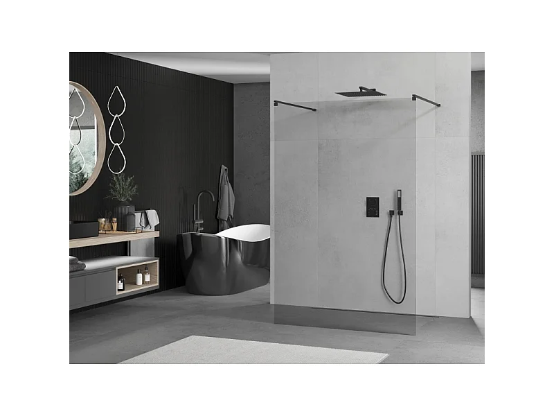 Mexen Kioto vrijstaande douchewand 125 x 200 cm, transparant 8 mm, zwart - 800-125-002-70-00