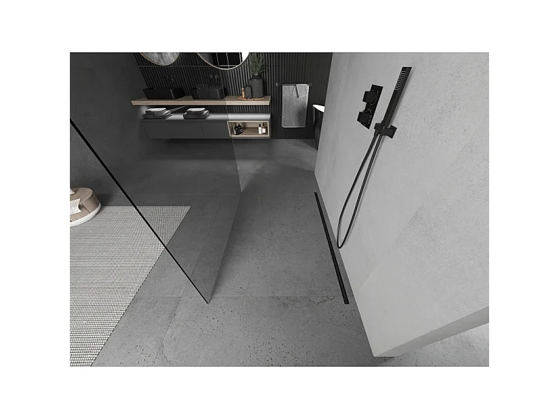 Mexen Kioto vrijstaande douchewand 125 x 200 cm, transparant 8 mm, zwart - 800-125-002-70-00
