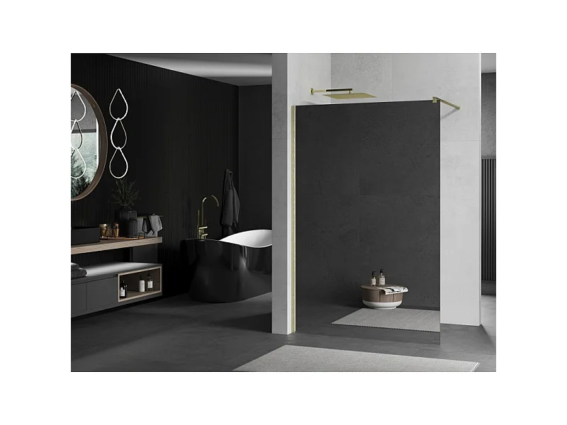 Mexen Kioto panel de ducha Walk-in 100 x 200 cm, espejo 8 mm, oro cepillado - 800-100-101-55-50
