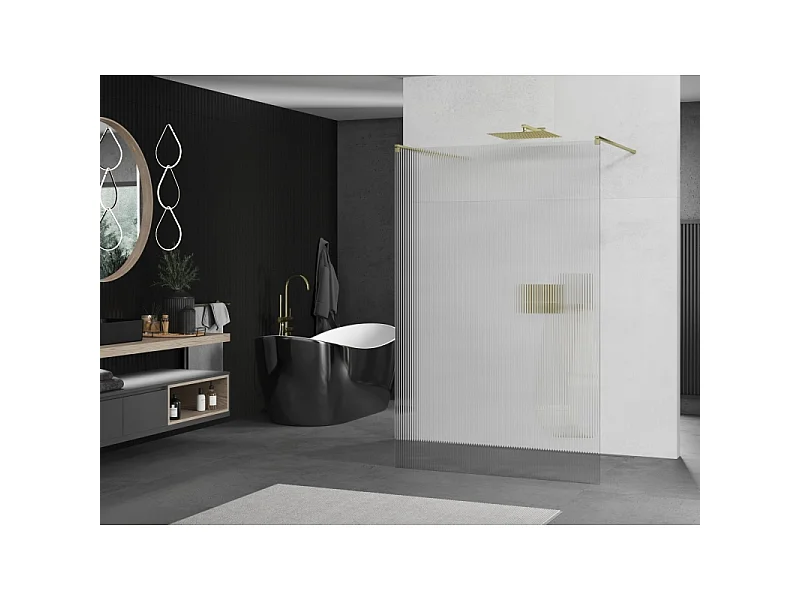 Mexen Kioto paroi de douche autoportante 140 x 200 cm, striée 8 mm, or brossé - 800-140-002-55-09