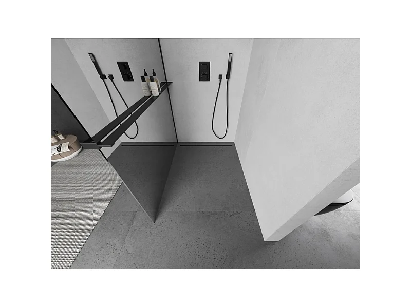 Mexen Kioto+ L parede de duche com prateleira Walk-in 120 x 200 cm, espelho, preto - 800-120-123-70-50