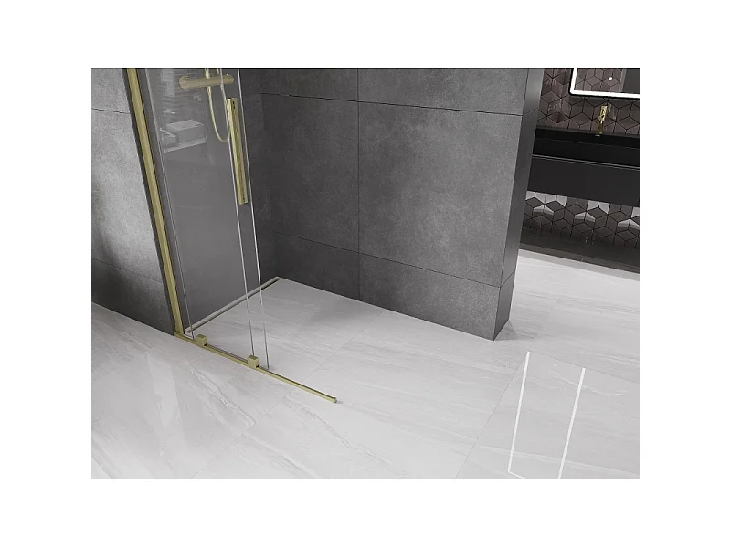 Mexen Velar Walk-in Shower Panel 80 x 200 cm, Transparent 8 mm, Brushed Gold - 871-080-000-03-55