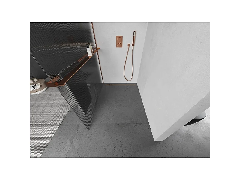 Mexen Kioto+ L paroi de douche avec étagère Walk-in 110 x 200 cm, rayures, or rose - 800-110-123-60-09