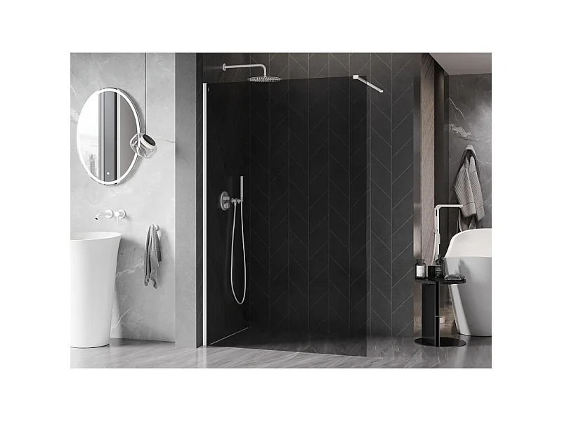 Mexen Kioto-X ścianka prysznicowa Walk-in 90 x 200 cm, grafit 10 mm, biała - 800-090-101-20-40-X