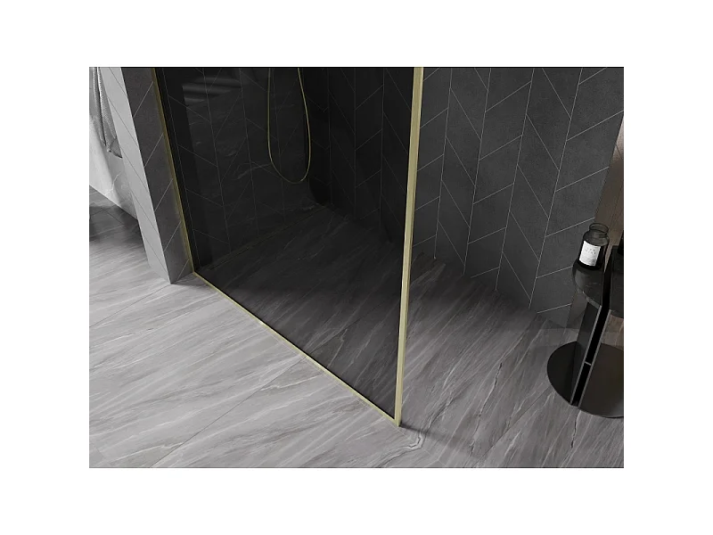 Mexen Kioto-XF walk-in douchewand met frame 80 x 202 cm, grafiet 10 mm, goud geborsteld - 800-080-104-55-40-X