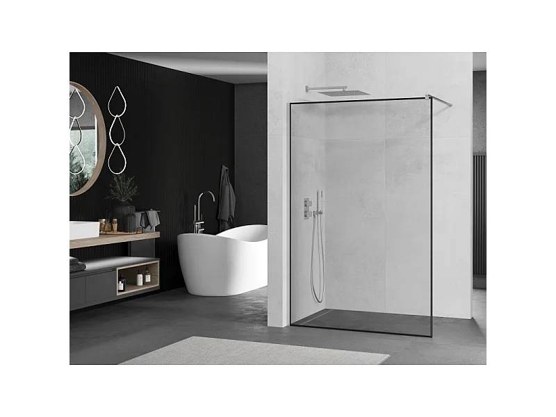 Mexen Kioto cloison de douche Walk-in 130 x 200 cm, cadre noir 8 mm, chrome - 800-130-101-01-70