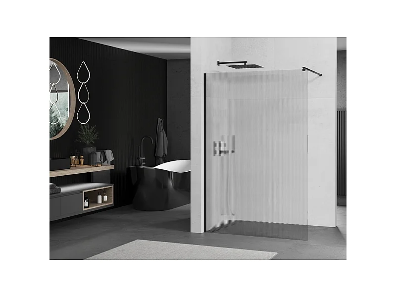 Mexen Kioto ścianka prysznicowa 80 x 200 cm, prążki 8 mm, czarna - 800-080-101-70-09
