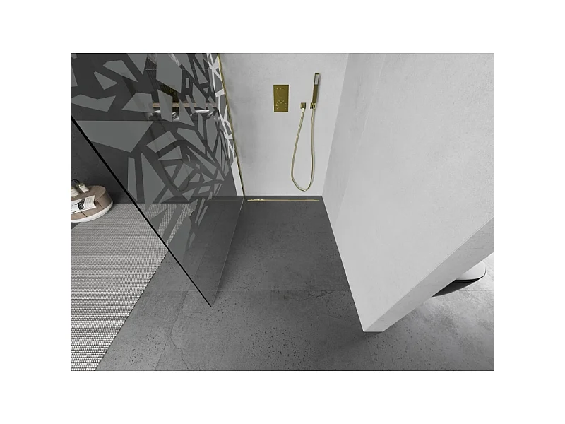 Mexen Kioto L inloopdouchewand 80 x 200 cm, wit patroon, goud - 800-080-103-50-85