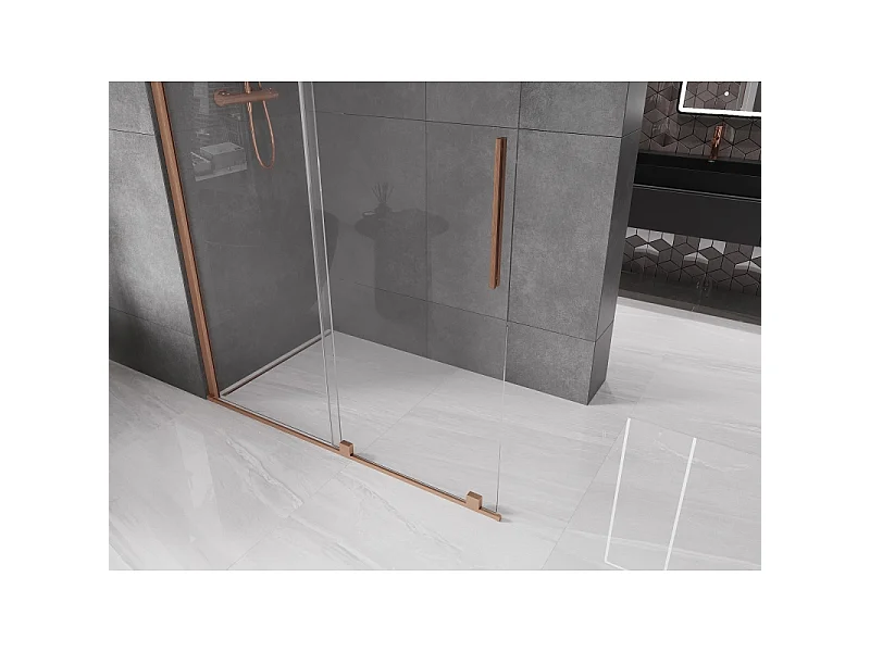 Mexen Velar sliding shower wall Walk-in 160 x 200 cm, transparent 8 mm, brushed copper - 871-160-000-03-65