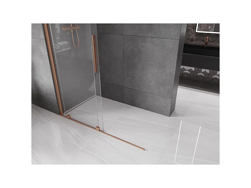 Mexen Velar sliding shower wall Walk-in 160 x 200 cm, transparent 8 mm, brushed copper - 871-160-000-03-65