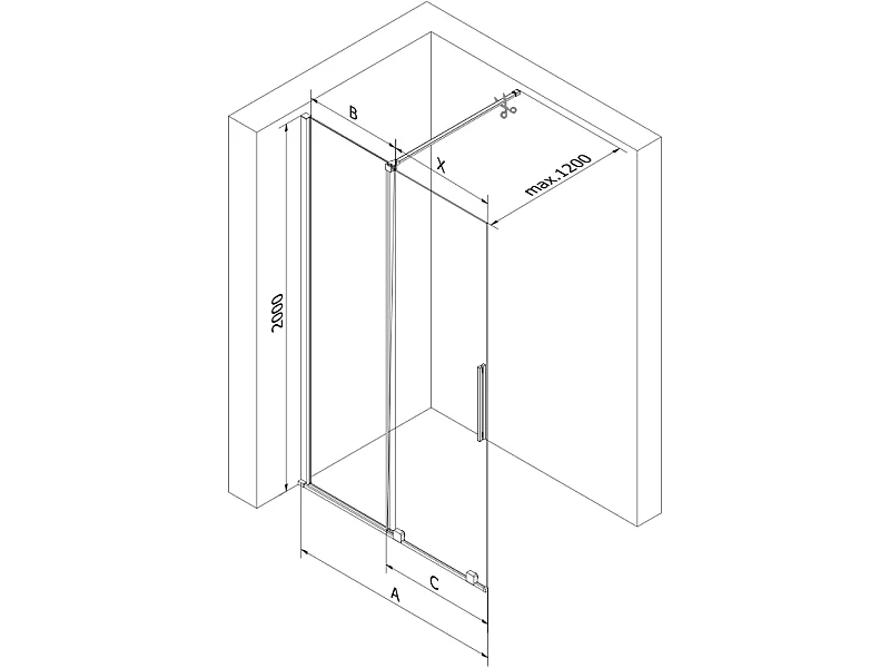 Mexen Velar sliding shower wall Walk-in 160 x 200 cm, transparent 8 mm, brushed copper - 871-160-000-03-65