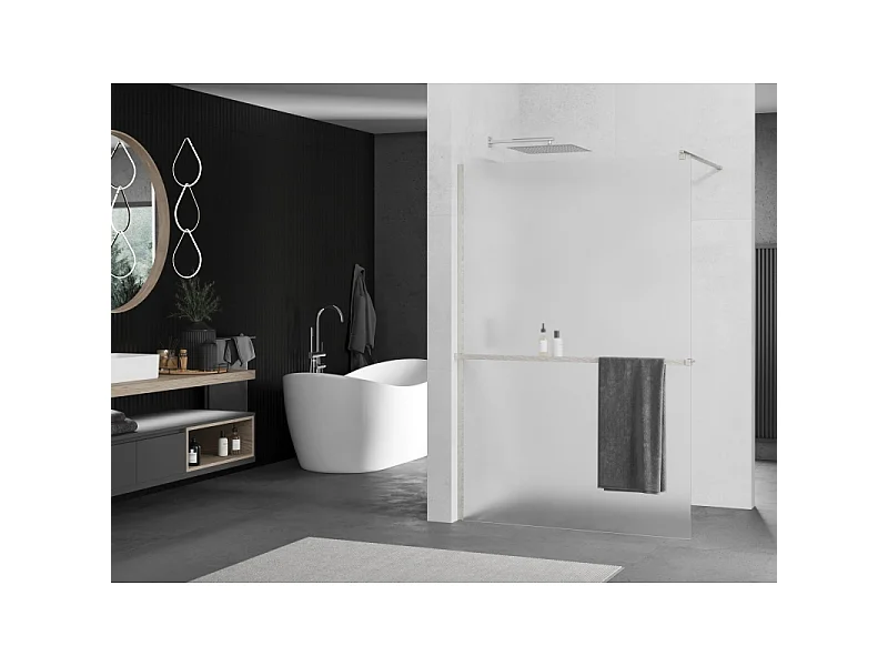 Mexen Kioto+ paroi de douche avec étagère à l'italienne 100 x 200 cm, givré, nickel brossé - 800-100-121-97-30