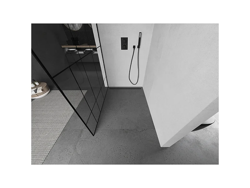 Mexen Kioto paroi de douche Walk-in 70 x 200 cm, motif noir 8 mm, noir - 800-070-101-70-78