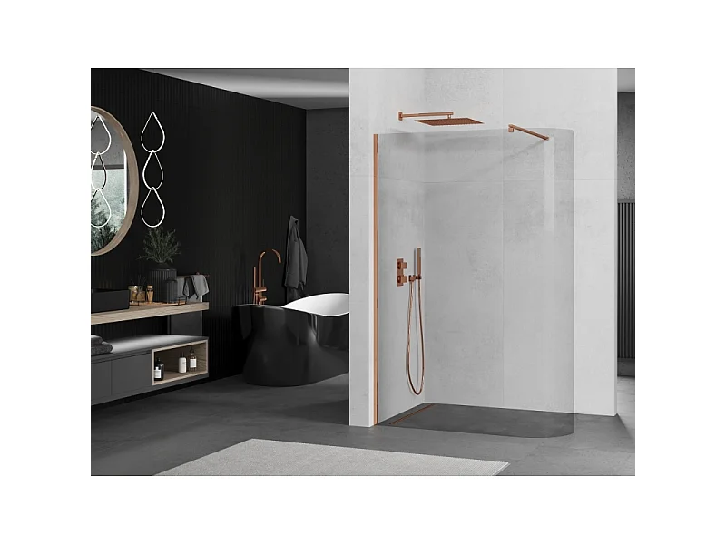 Mexen Kioto-R ronde inloopdouchewand 150 x 200 cm, transparant 8 mm, roze goud - 800-150-101-60-06