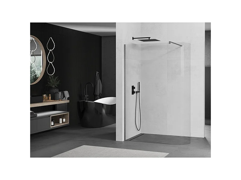 Mexen Kioto-R runde walk-in brusevæg 140 x 200 cm, transparent 8 mm, gun grå børstet - 800-140-101-66-06