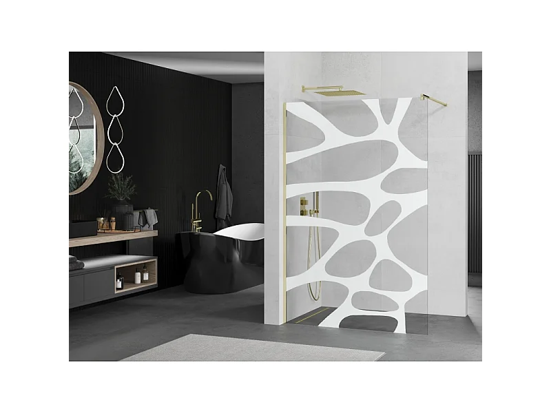 Mexen Kioto paroi de douche Walk-in 70 x 200 cm, transparent/vague blanche 8 mm, or - 800-070-101-50-97