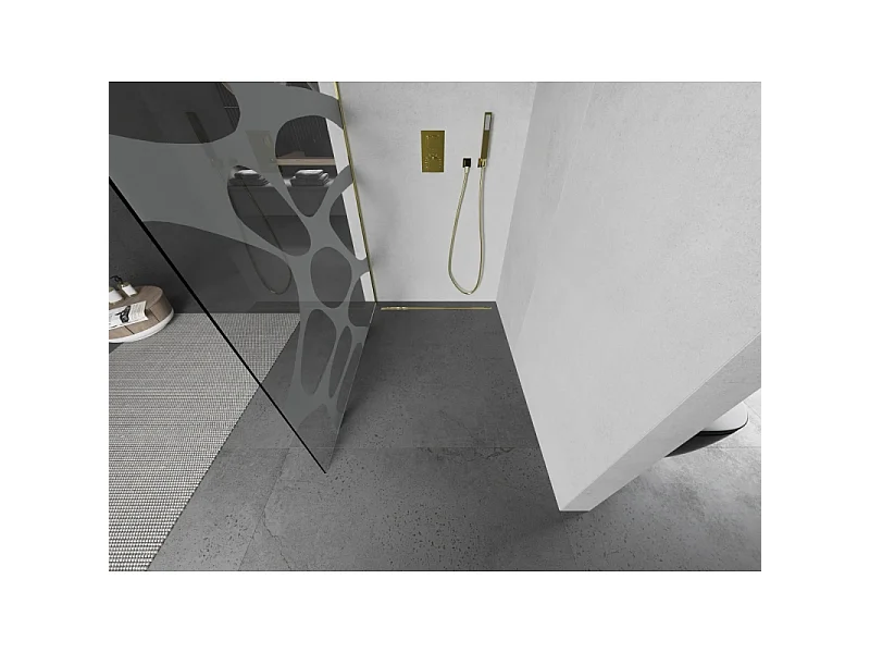 Mexen Kioto paroi de douche Walk-in 70 x 200 cm, transparent/vague blanche 8 mm, or - 800-070-101-50-97