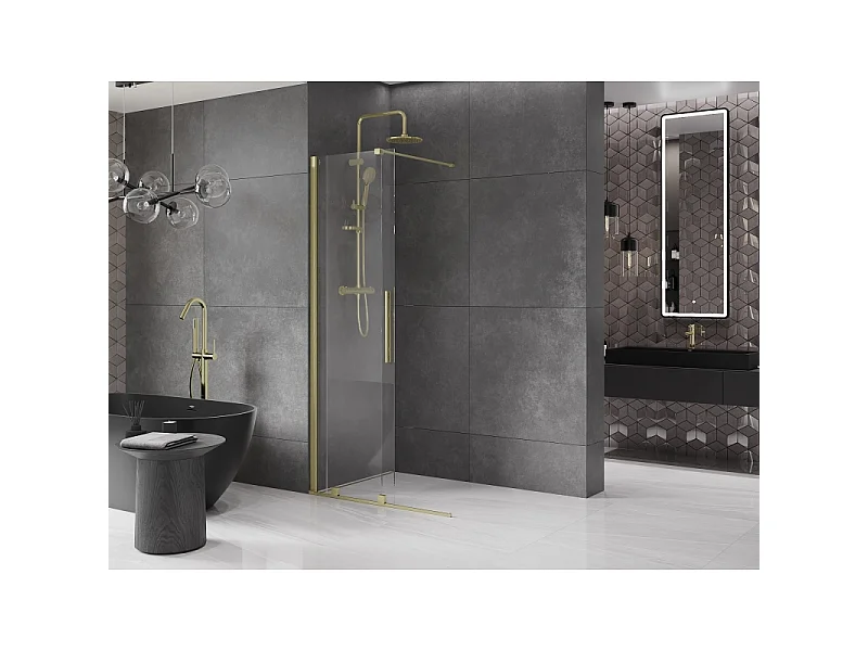 Mexen Velar paroi de douche coulissante Walk-in 120 x 200 cm, transparent 8 mm, or brossé - 871-120-000-03-55