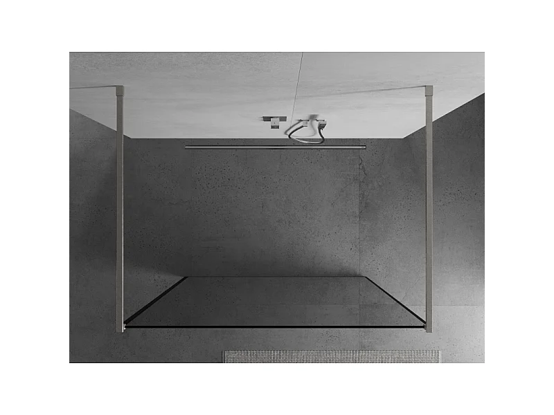 Mexen Kioto painel de chuveiro independente 150 x 200 cm, moldura preta 8 mm, níquel escovado - 800-150-002-97-70