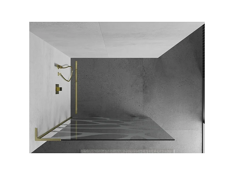 Mexen Kioto L paroi de douche Walk-in 70 x 200 cm, vague blanche, doré brossé - 800-070-103-55-97