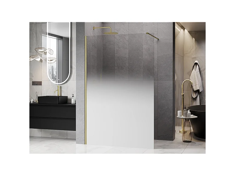 Mexen Kioto paroi de douche Walk-in 100 x 200 cm, ombrée blanche 8 mm, or brossé - 800-100-101-55-86