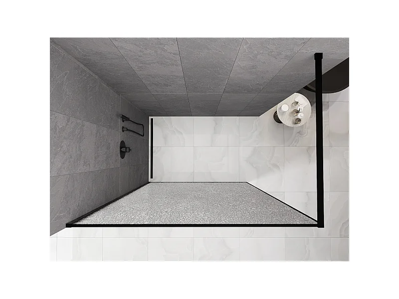 Mexen Kioto paroi de douche Walk-in 140 x 200 cm, crackle transparent 12 mm, noir - 800-140-101-70-04-X