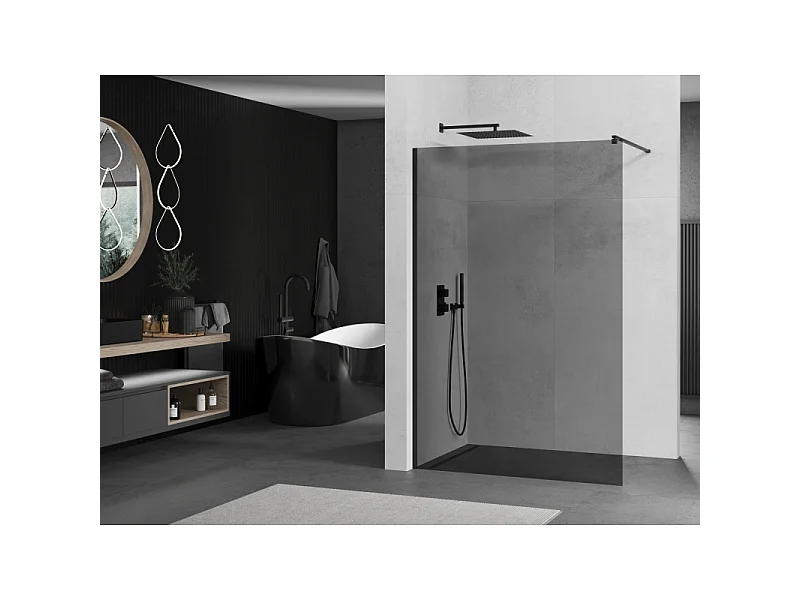 Mexen Kioto ścianka prysznicowa Walk-in 120 x 200 cm, grafit 8 mm, czarna - 800-120-101-70-40