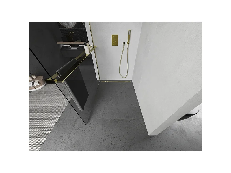 Mexen Kioto+ paroi de douche avec étagère Walk-in 80 x 200 cm, transparent, dorée - 800-080-121-50-00