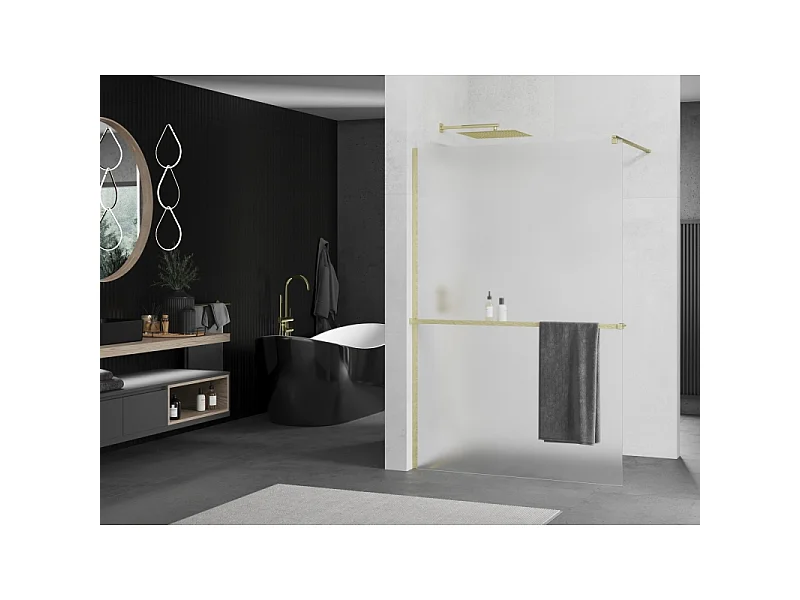 Mexen Kioto+ panneau de douche avec étagère Walk-in 70 x 200 cm, givré, or brossé - 800-070-121-55-30