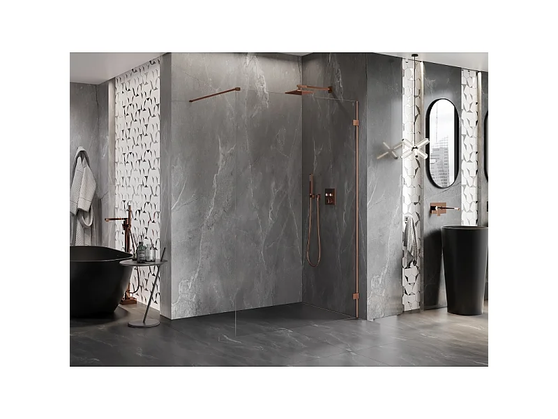 Mexen Lunar Tuš stena Walk-in desna 120 x 200 cm, prozorna 8 mm, rožnato zlato - 830-120-000-60-00-P