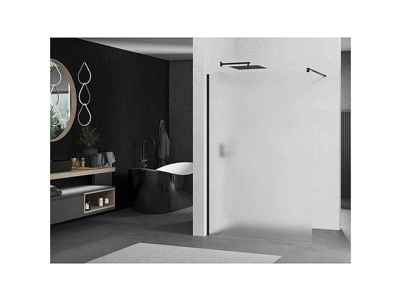 Mexen Kioto divisória de duche tipo Walk-in 110 x 200 cm, gelo 8 mm, preta - 800-110-101-70-30