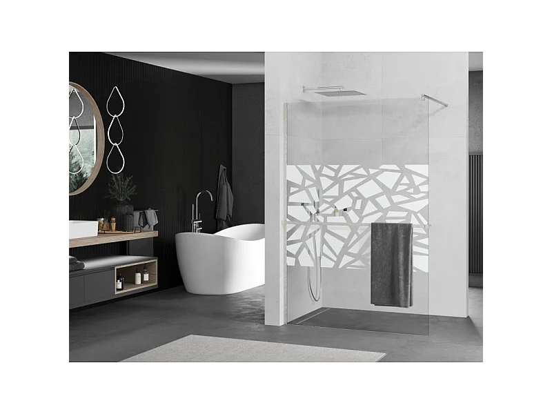 Mexen Kioto+ paroi de douche avec étagère Walk-in 130 x 200 cm, motif blanc, nickel brossé - 800-130-121-97-85