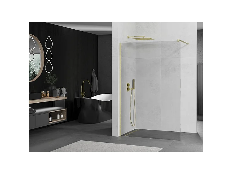 Mexen Kioto Duschwand Walk-in 80 x 200 cm, transparent 8 mm, gebürstetes Gold - 800-080-101-55-00