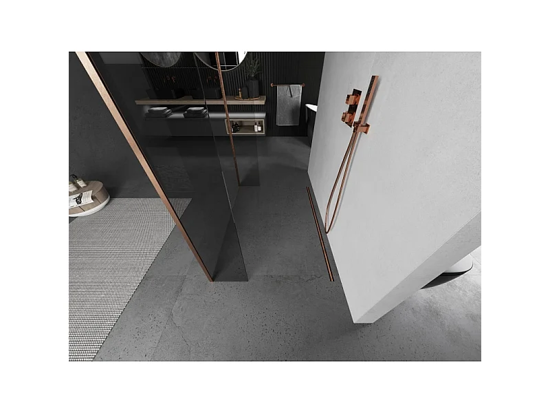 Mexen Kioto vrijstaande douchewand 130 x 30 x 30 cm, transparant, geborsteld koper - 800-130-030-222-65-00-030