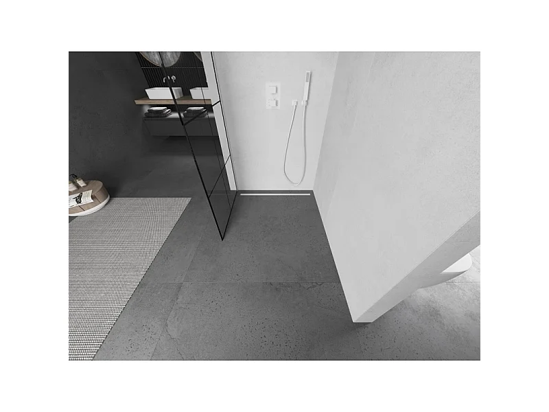 Mexen Kioto L panel de ducha Walk-in 70 x 200 cm, cuadrícula negra, blanco - 800-070-103-20-77
