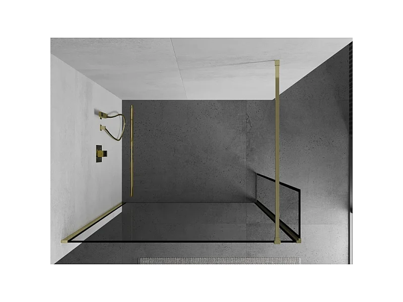 Mexen Kioto Duschwand Walk-in 110 x 40 cm, schwarzer Rahmen, Gold - 800-110-212-50-70-040