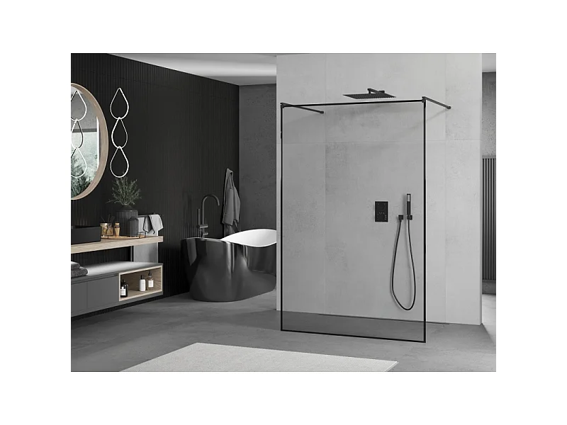 Mexen Kioto paroi de douche autoportante 100 x 200 cm, cadre noir 8 mm, noir - 800-100-002-70-70