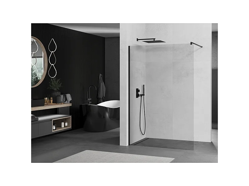 Mexen Kioto paroi de douche Walk-in 65 x 200 cm, transparent 8 mm, noir - 800-065-101-70-00