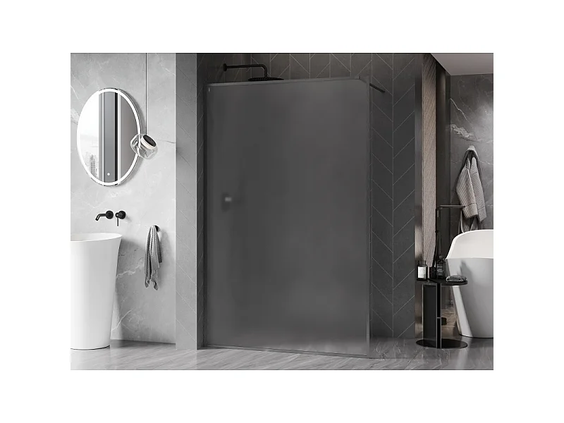 Mexen Kioto-F douchewand Walk-in met frame 100 x 202 cm, matglas 8 mm, geborsteld gun gray - 800-100-104-66-30