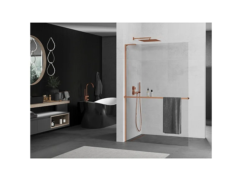 Mexen Kioto+ L paroi de douche avec étagère Walk-in 60 x 200 cm, transparent, or rose - 800-060-123-60-00