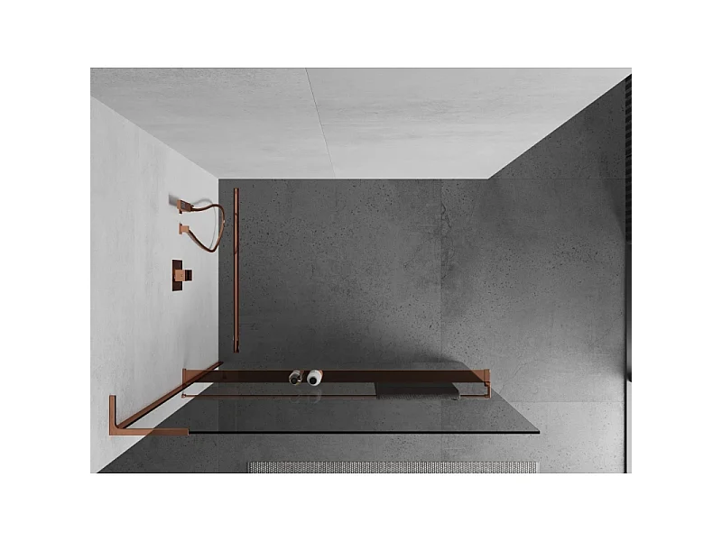 Mexen Kioto+ L paroi de douche avec étagère Walk-in 60 x 200 cm, transparent, or rose - 800-060-123-60-00
