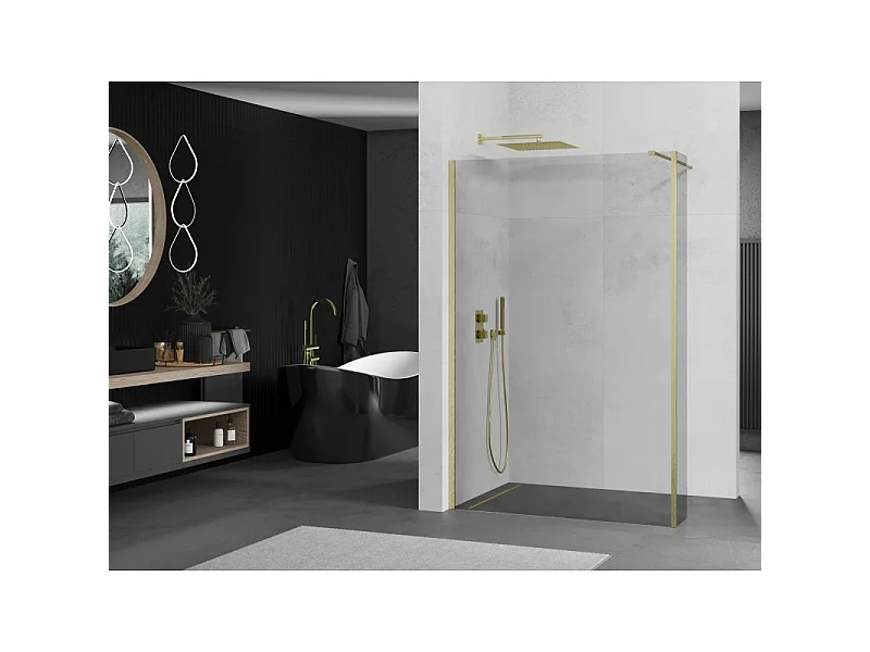 Mexen Kioto paroi de douche Walk-in 125 x 30 cm, transparent, or brossé - 800-125-212-55-00-030