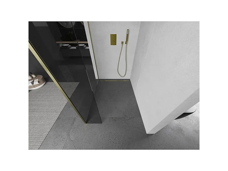 Mexen Kioto paroi de douche Walk-in 125 x 30 cm, transparent, or brossé - 800-125-212-55-00-030