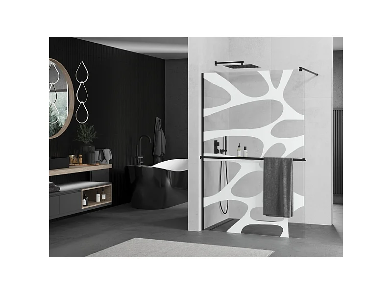 Mexen Kioto+ cloison de douche avec étagère Walk-in 120 x 200 cm, vague blanche, noire - 800-120-121-70-97