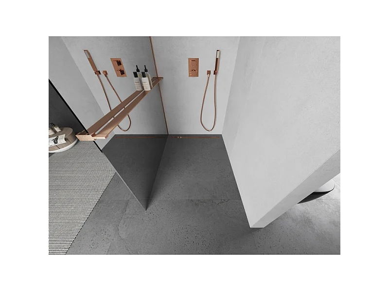 Mexen Kioto+ L parede de duche com prateleira Walk-in 80 x 200 cm, espelho, cobre escovado - 800-080-123-65-50