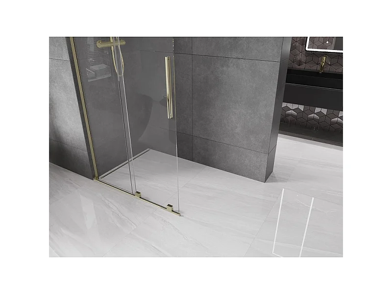 Mexen Velar L Sliding Shower Wall Walk-in 90 x 200 cm, Transparent 8 mm, Gold - 871-090-003-03-50