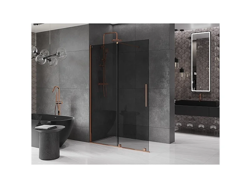 Mexen Velar paroi de douche coulissante Walk-in 150 x 200 cm, graphite 8 mm, or rose - 871-150-000-43-60