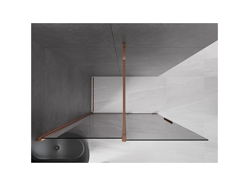 Mexen Velar paroi de douche coulissante Walk-in 150 x 200 cm, graphite 8 mm, or rose - 871-150-000-43-60